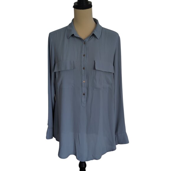 Dusty Blue Le Chateau Blouse Size Large Long Sleeve - Picture 1 of 5